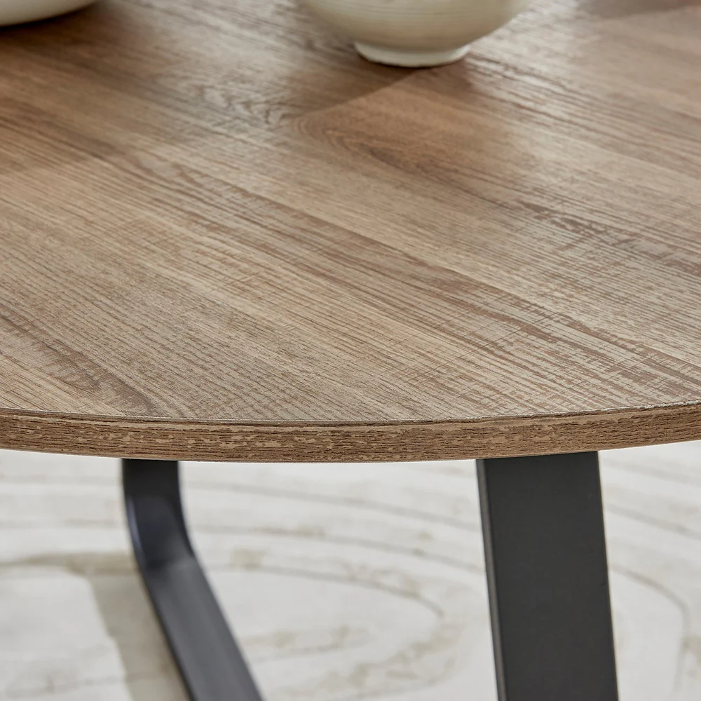 Santorini - Modern Brown Wood Effect Round Dining Table & Halle Beige Fabric Dining Chairs - Image 4