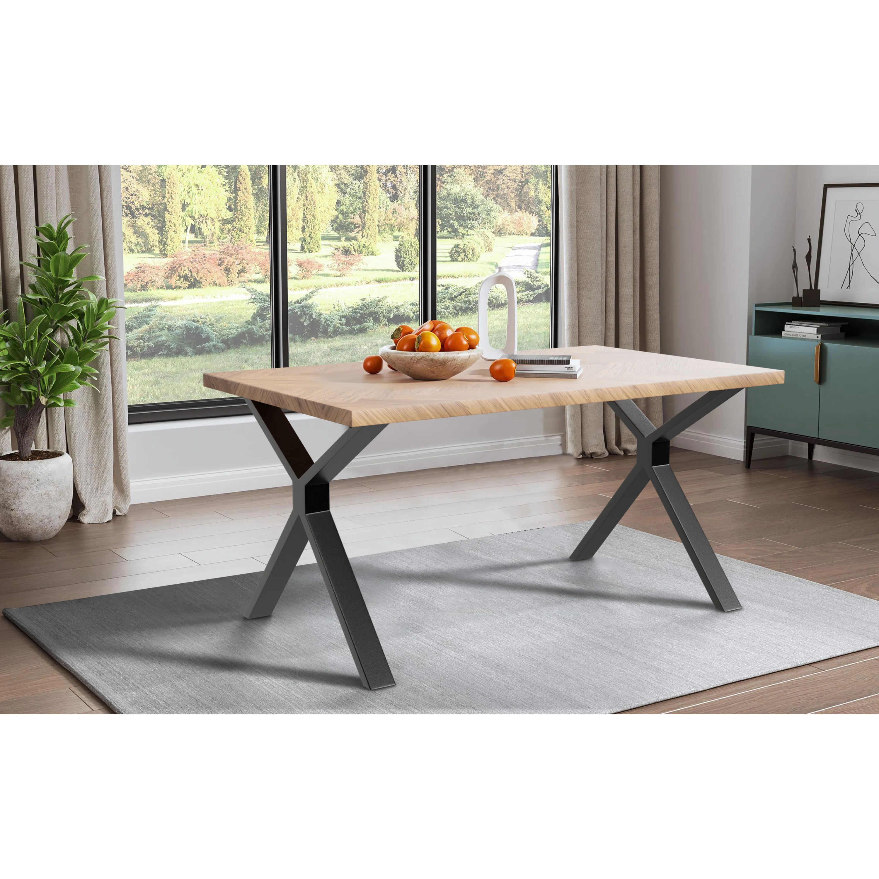 Sigrid - Contemporary Oak Herringbone Veneer Rectangular Dining Table - Image 2