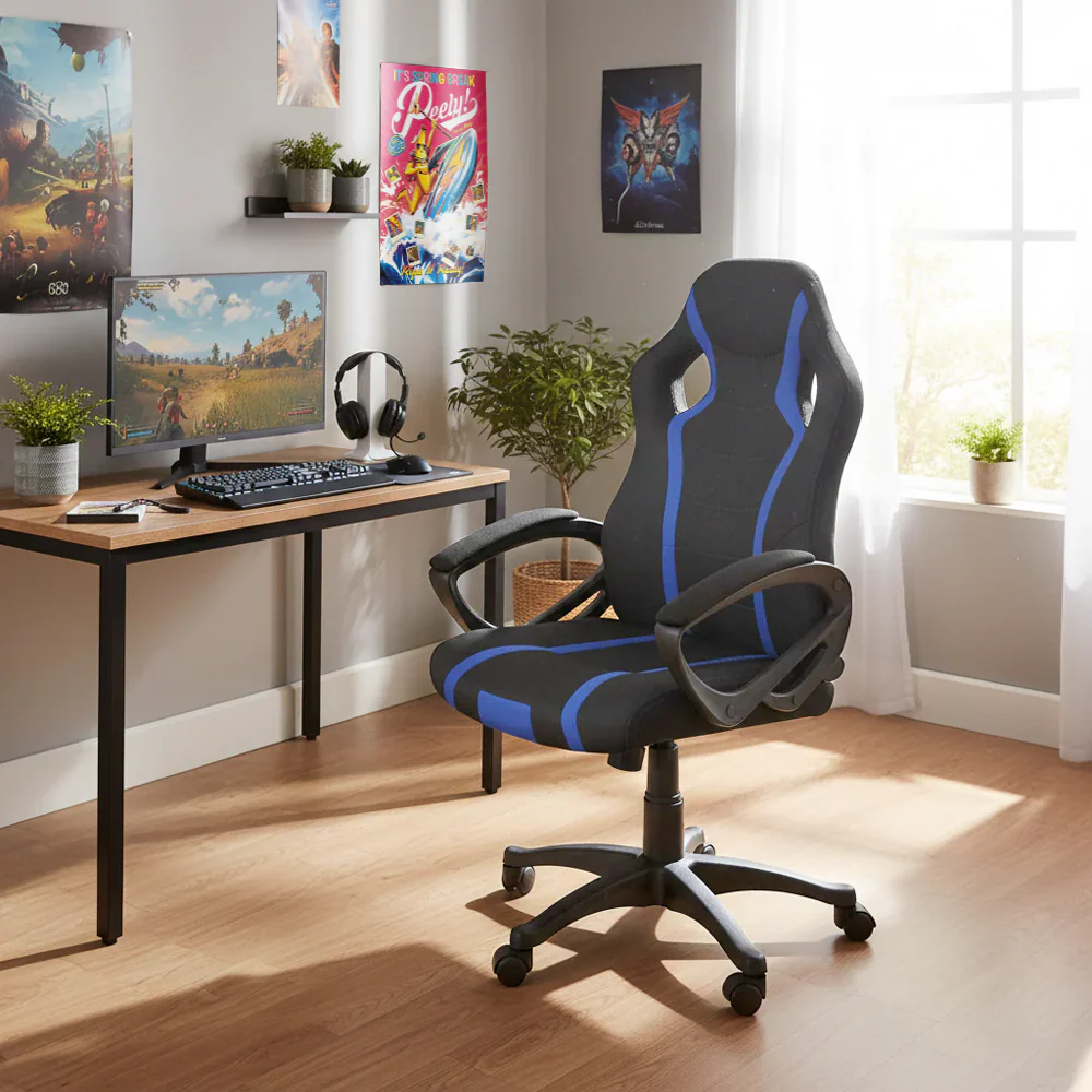 Apollo Gaming Chair – Black & Blue Ergonomic Office Chair - Image 3