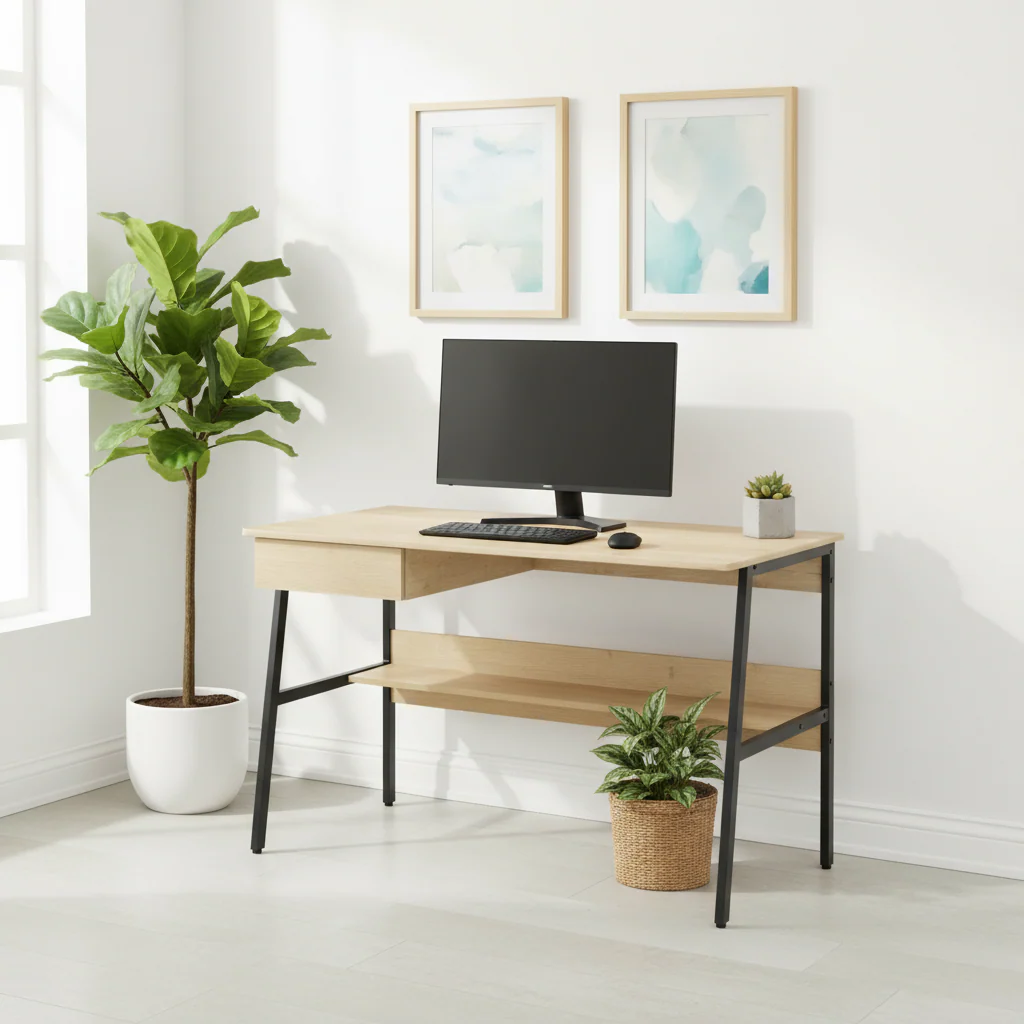 Trump - Light Oak Study Desk with Drawer and Shelf - Image 3