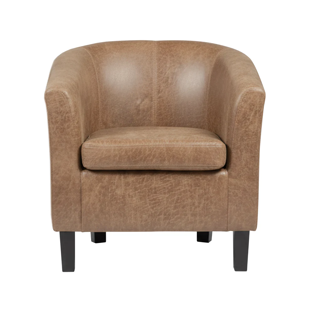 Tub Chair - Brown Faux Leather - Image 3